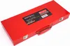A red metal toolbox with a label on top, set against a white background. Náhled obrázku produktu