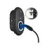A wall-mounted electric vehicle charging station with a charging cable plugged in, and a close-up inset showing a circuit breaker. Produktbild-Vorschau