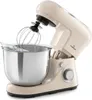 A cream-colored stand mixer with a silver bowl and whisk attachment is shown against a white background. Produktbild-Vorschau