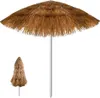A straw umbrella and a smaller, closed straw umbrella are displayed against a white background. Produktbild-Vorschau