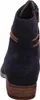 A close-up view of the back of a blue suede boot with brown leather accents. Podgląd zdjęcia produktu