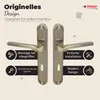 A product image showcasing two door handles with accompanying feature descriptions and icons. Produktbild-Vorschau