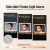 Three makeup mirrors with different lighting settings and a close-up of a finger touching a control panel. Náhľad obrázku produktu