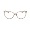 A pair of clear, pink-tinted eyeglasses with a cat-eye shape, presented front-on against a white background. Náhled obrázku produktu