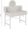 A white dressing table with a mirror and shelves, featuring measurement indicators. Náhľad obrázku produktu