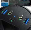 Close-up view of a black USB hub with labeled ports and text overlays. Podgląd zdjęcia produktu