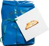 A blue gift-wrapped package of cookies with a tag showing a picture of a cookie. Produktbild-Vorschau