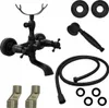 A collection of black bathroom faucet components arranged on a white background. Podgląd zdjęcia produktu