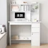 A white computer desk with shelves and drawers, set against a light gray wall. Produktbild-Vorschau