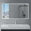 A modern bathroom vanity with a sink and a large illuminated medicine cabinet above it. Produktbild-Vorschau