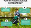 A man is using a leaf blower in a garden with fallen leaves on the ground. Produktbild-Vorschau