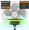 A close-up marketing image of a Brandson stand fan, with text overlays highlighting its features and benefits. Voir les images du produit