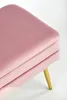 A close-up view of a pink upholstered bench with gold legs. Náhľad obrázku produktu