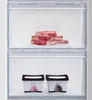 Two drawers of a refrigerator are shown. The top drawer contains several raw steaks. The bottom drawer contains two tubs of ice cream. Produktbild-Vorschau
