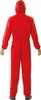 Back view of a person wearing a red jumpsuit with a hood. Voir les images du produit