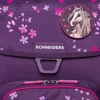 Close-up of a purple backpack with floral patterns and a horse emblem. Voir les images du produit