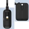 Two views of a black power bank with integrated cables. Podgląd zdjęcia produktu
