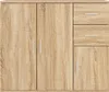 A front view of a wooden sideboard with three doors and three drawers. Náhľad obrázku produktu