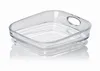 A clear glass baking dish with handles on a white background. Voir les images du produit