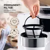 A hand holding a coffee filter basket over a coffee machine, with marketing text and icons on the left. Náhľad obrázku produktu