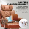 A close-up marketing image of a brown gaming chair, highlighting its features with text overlays and a small inset graphic. Náhled obrázku produktu