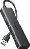 A black Ugreen USB hub with multiple USB ports and a connected USB cable is shown against a white background. Produktbild-Vorschau