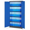 A blue metal filing cabinet with its doors open, filled with blue binders. Náhled obrázku produktu