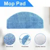 A blue mop pad for a robot vacuum cleaner is shown with close-up images of its features. Produktbild-Vorschau