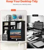 A split image showing a "Before" and "After" comparison of a desk. The "After" side shows a tidy desk with a black shelf organizer holding a monitor, books, and decorative items. The "Before" side shows a messy desk with a laptop and stacks of papers. Voir les images du produit