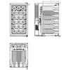 Three views of a black wine cooler, showing the front, side, and top. Produktbild-Vorschau