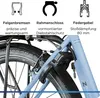 Close-up view of the rear wheel and frame of a light blue electric bicycle, highlighting its features. Produktbild-Vorschau