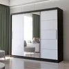 A modern wardrobe with sliding doors, one of which is a mirror, in a bedroom setting. Produktbild-Vorschau