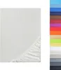 A white fitted sheet is shown, with a color swatch chart on the right side. Produktbild-Vorschau