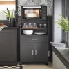 A kitchen scene with a microwave cart and cabinets. Anteprima dell’immagine prodotto
