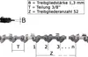 Diagram showing measurements and specifications of a chainsaw chain. Produktbild-Vorschau