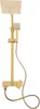 A gold shower system with a rainfall showerhead and a handheld showerhead. Produktbild-Vorschau