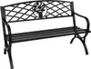 A black metal garden bench with a decorative backrest. Anteprima dell’immagine prodotto