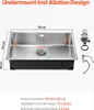 A diagram showing the dimensions of an undermount kitchen sink. Produktbild-Vorschau