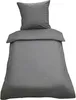 A gray duvet cover and pillowcase set laid out on a white background. Produktbild-Vorschau