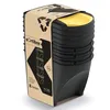 A stack of four black recycling bins with yellow lids, banded together with a cardboard sleeve. Anteprima dell’immagine prodotto