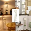 A collage of images showing a floor lamp with shelves in different room settings, including a bedroom, living room, and office. Podgląd zdjęcia produktu