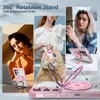 Collage showing a pink phone case with a rotatable ring stand, demonstrating its use in different scenarios. Produktbild-Vorschau