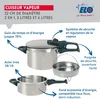 A diagram showing a pressure cooker with callouts for its features. Produktbild-Vorschau