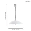 A white pendant lamp with a textured shade and a flexible neck, shown with measurement indicators. Produktbild-Vorschau