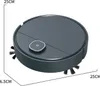A robotic vacuum cleaner shown from a diagonal angle on a white background with dimensions indicated. Produktbild-Vorschau