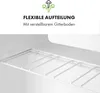 Close-up of an adjustable wire shelf inside a white appliance, with marketing text and an icon above. Produktbild-Vorschau