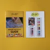 Two documents are laid out on a yellow background. The left document is a yellow booklet titled 'DIAMOND PAINTING KIT GUIDE' with an image of someone doing diamond painting. The right document is a white sheet with a picture of birds and a color chart. Produktbild-Vorschau
