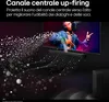 A soundbar is shown in front of a TV displaying a person singing into a microphone, with abstract sound waves emanating from the soundbar. Voir les images du produit