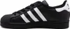 A side view of a black Adidas Superstar sneaker with white stripes and heel tab. Podgląd zdjęcia produktu