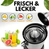 A juicer with various fruits and juices displayed around it, with text indicating 'Fresh & Delicious' and icons of different citrus fruits. Náhľad obrázku produktu